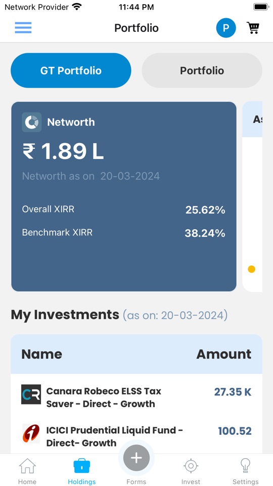 Portfolio: net worth and XIRR against the benchmark