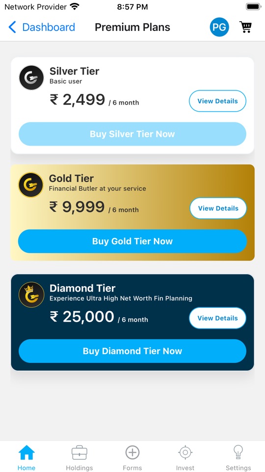 Premium plans: Silver, Gold and Diamond tiers