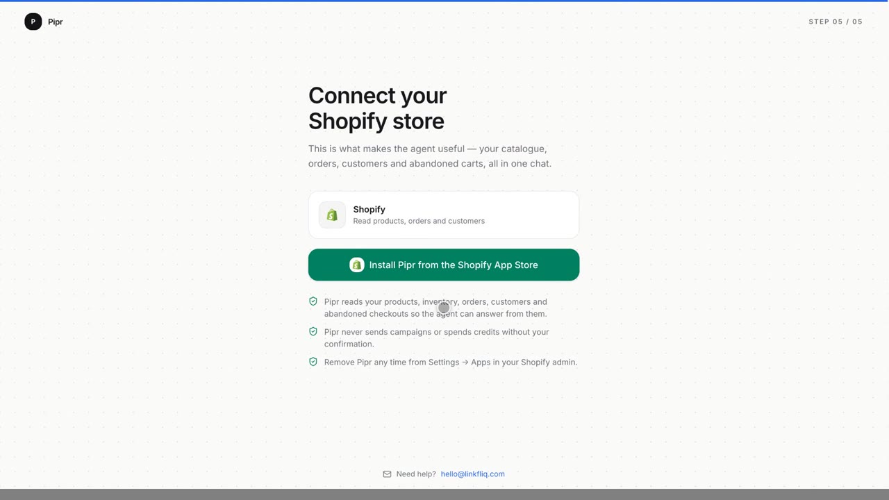 Pipr web app: connect your Shopify store