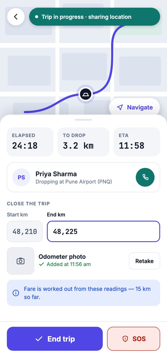 Driver's trip in progress, sharing location, then closing the trip