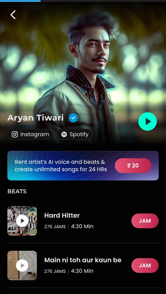 An artist's page: their beats, and their AI voice to rent