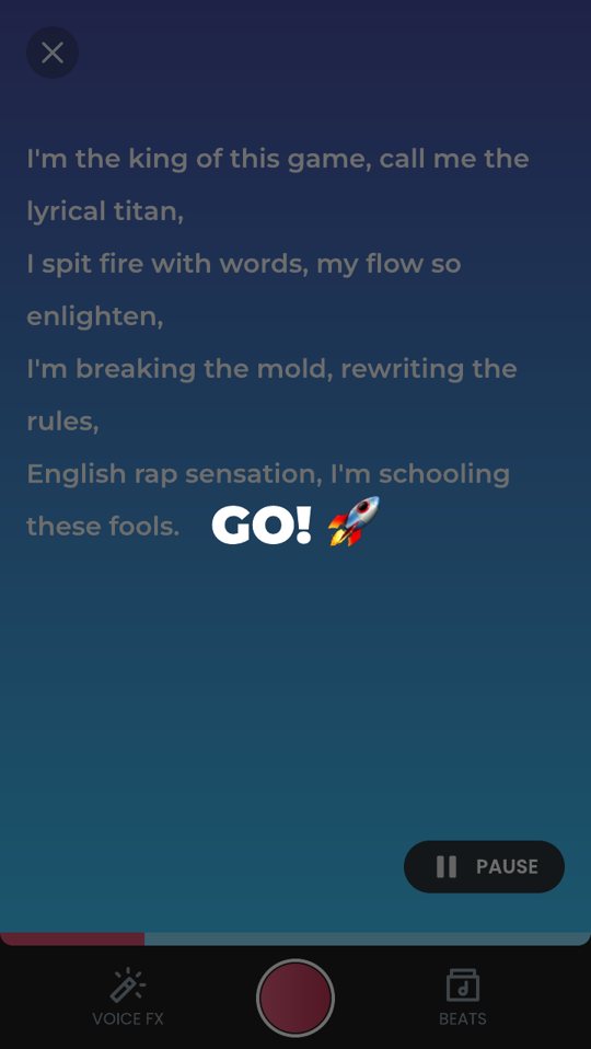 A countdown, then recording starts with your lyrics on screen
