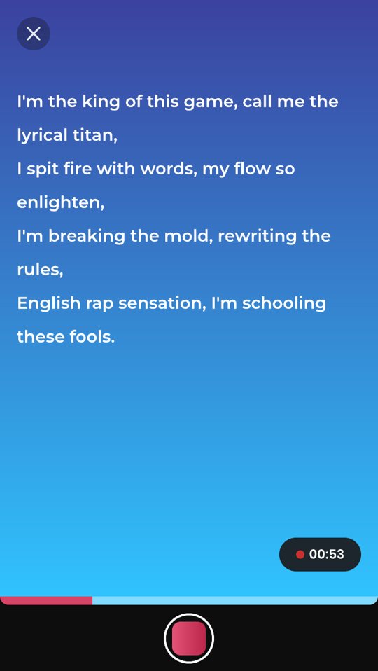Recording, with the lyrics scrolling as you rap