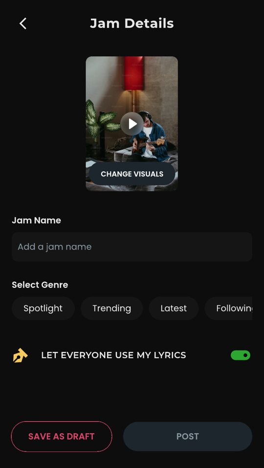 Jam details: name, genre, and whether others can use your lyrics