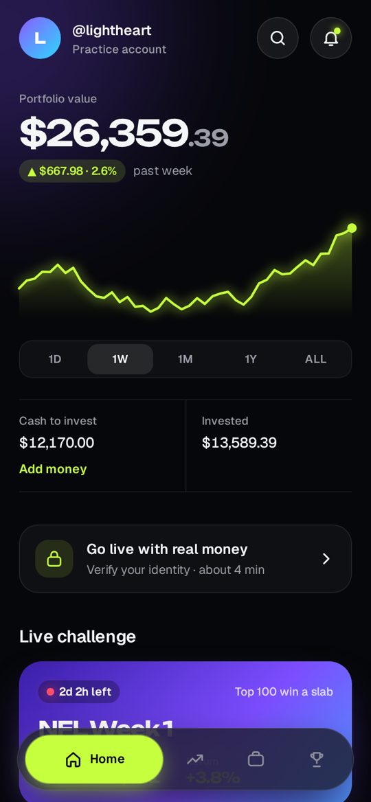 Exchange app: the home screen with portfolio value